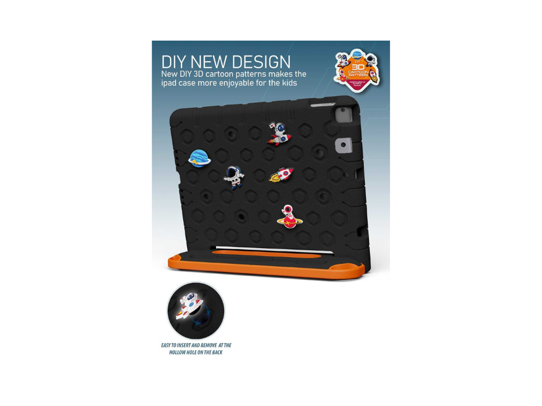 Moxedo EVA Silicone Kids Case Cover DIY 3D Cartoon Pattern with Pencil Holder for Apple iPad 2021 (9th Gen) 10.2 inch (Black) Moxedo EVA Silicone Kids Case Cover DIY 3D Cartoon Pattern with Pencil Holder for Apple iPad 2021 (9th Gen) 10.2 inch (Black)